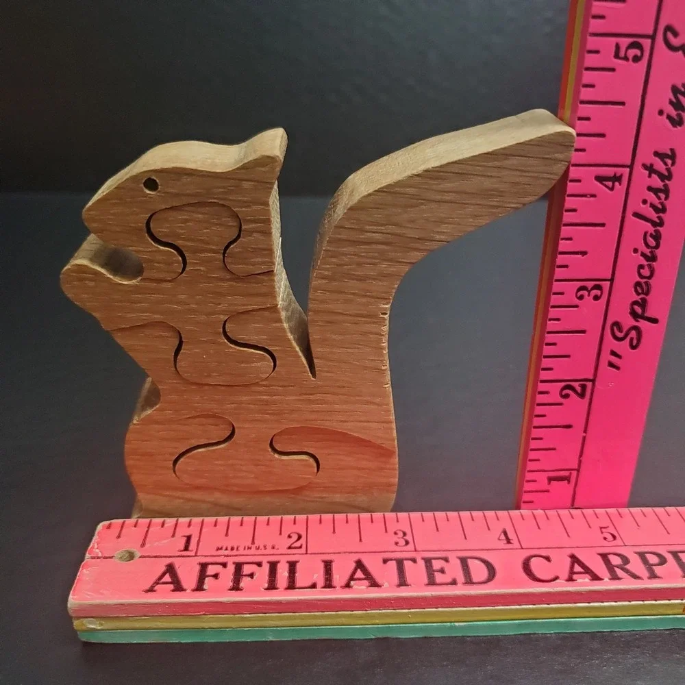 Vintage Wood Squirrel Puzzle Handcut 4 Piece Jigsaw Desk Mantle Decoration #2